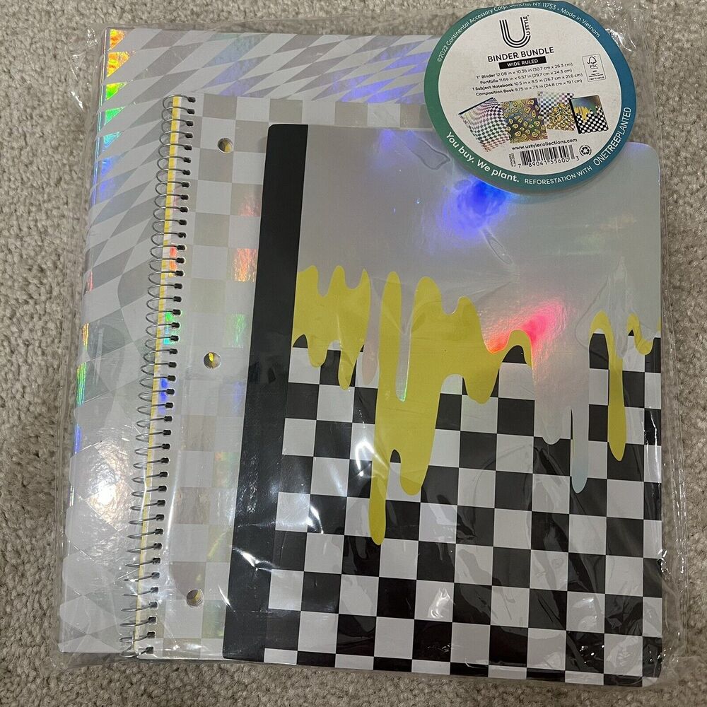 Smiley Face Binder Bundle 4 Piece Set Folder Binder Notebook Composition Book